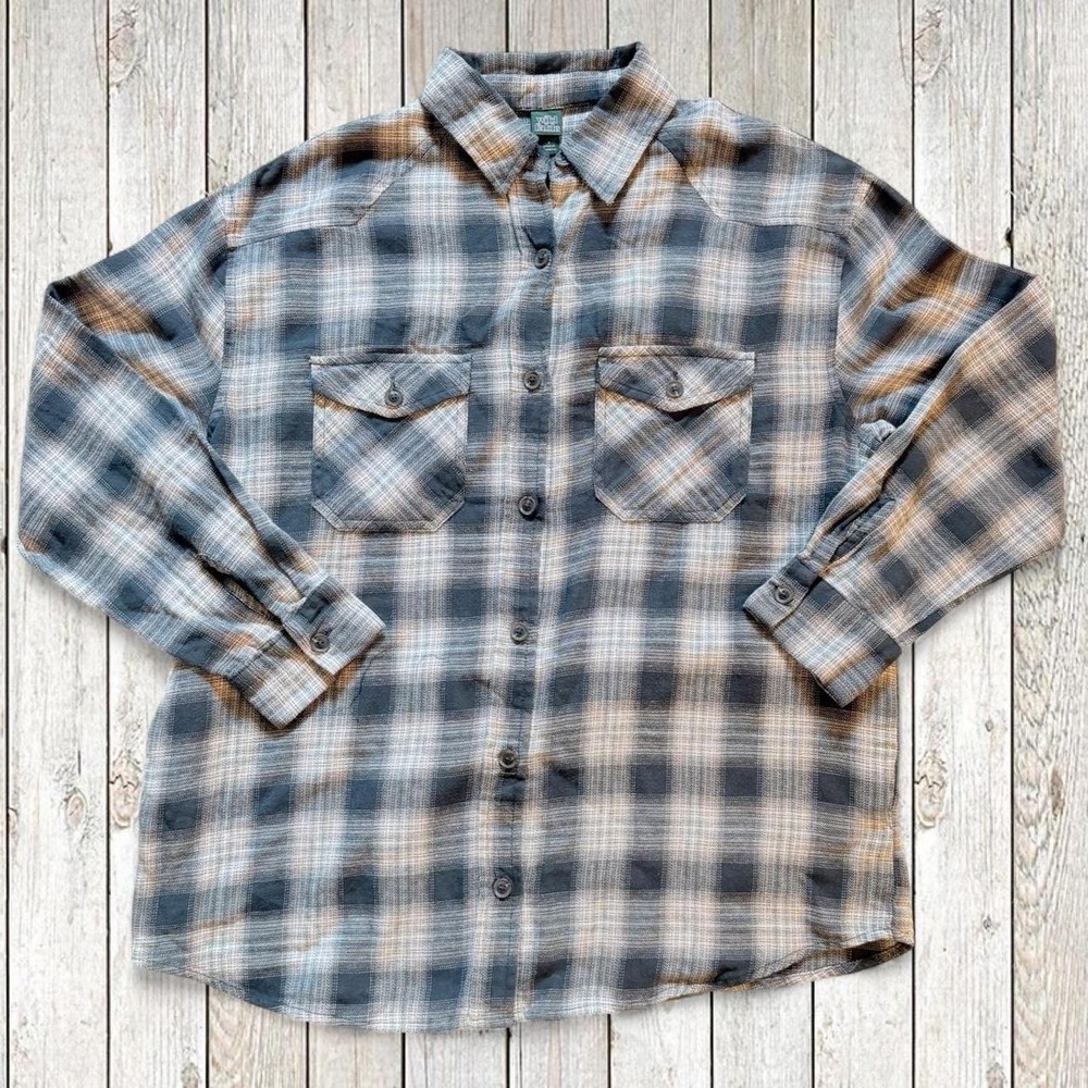 Wild Fable Womens Larfe Plaid Flannel Button Down Shirt Gray Black NWT